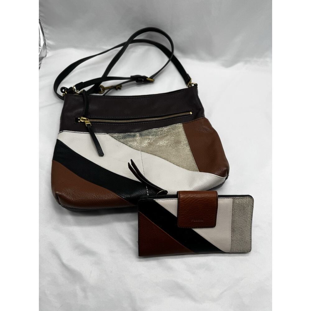 Fossil Fiona Color-Block Patchwork Leather Large … - image 1